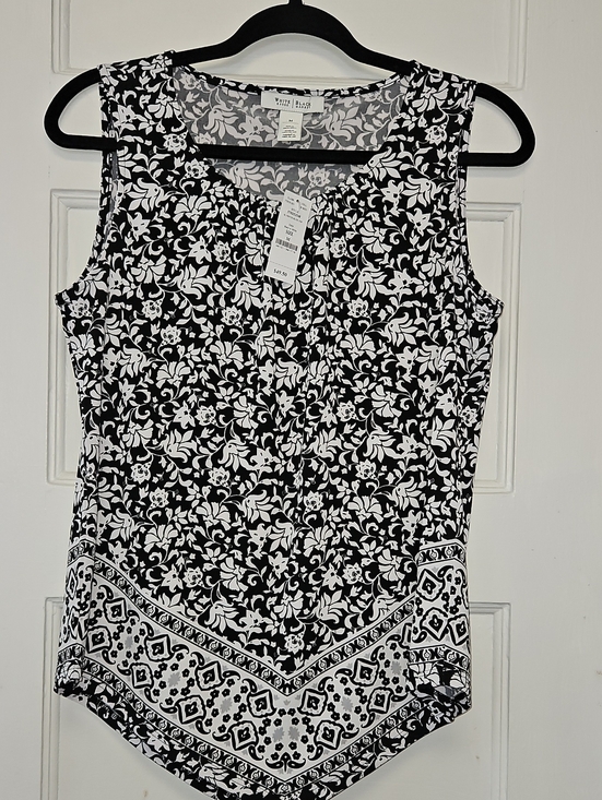 White House Black Market Tops - WHBM Black and White Floral Border Tank Top Med
